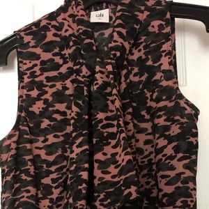 CAbi Animal Print Neck Tie Blouse